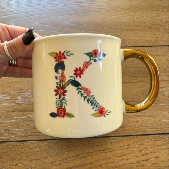 OpalHouse White Floral Initial Monogram K Mug Porcelain Coffee Cup Gift - Picture 4 of 7